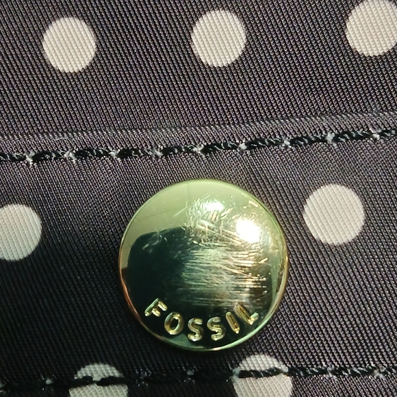 Fossil Black and White Polka Dot Bag With Teal Trim - Picture 3 of 9